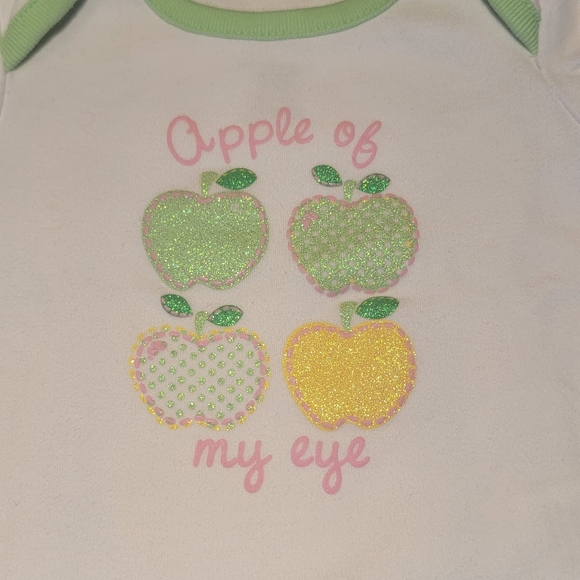 BABYWORKS 🍏 Sweet 2pc Green Yellow White "APPLE OF MY EYE" Ruffled Outfit 0-3M - Picture 5 of 16